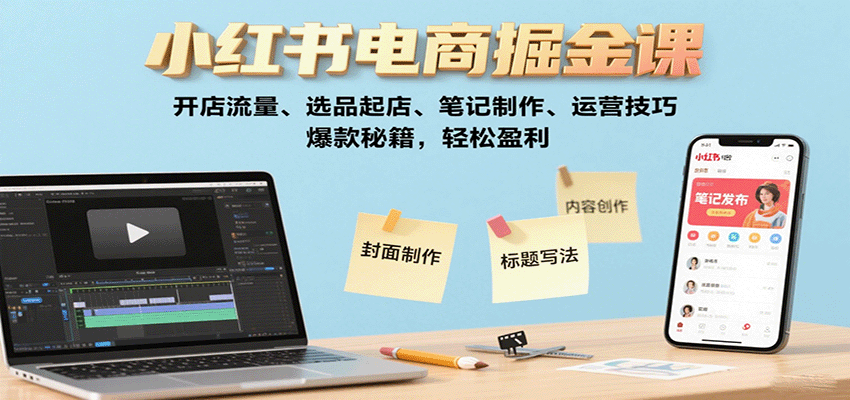 小红书电商掘金课：开店流量、选品起店、笔记制作、运营技巧，爆款秘籍，轻松盈利-追梦聊项目