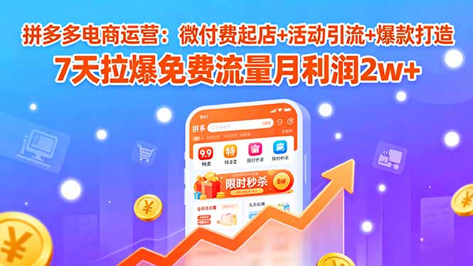 拼多多电商运营：微付费起店+活动引流+爆款打造 7天拉爆免费流量月利润2w+-追梦聊项目