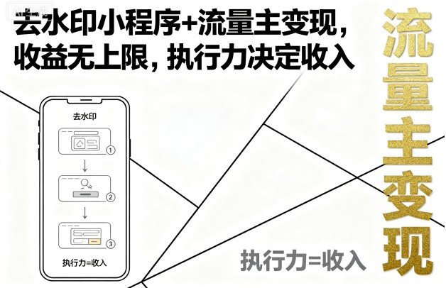 去水印小程序+流量主变现，收益无上限，执行力决定收入-追梦聊项目