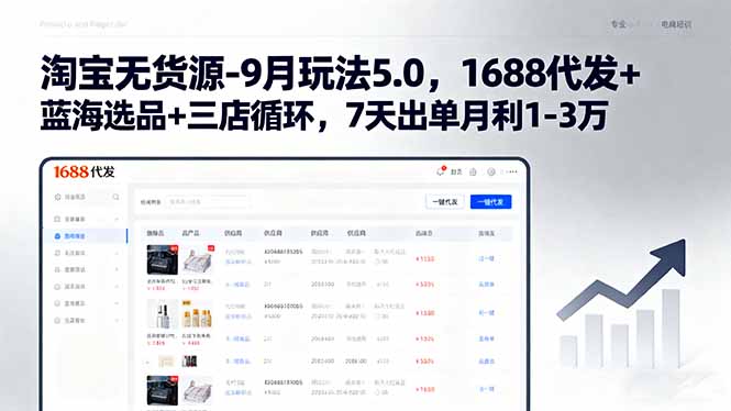 淘宝无货源-9月玩法5.0，1688代发+蓝海选品+三店循环，7天出单月利1-3万-追梦聊项目