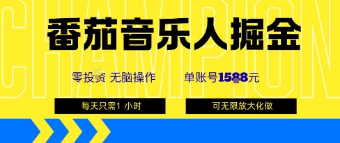 番茄音乐人掘金，单账号最高可撸1k+，可无限矩阵去做，零投入-追梦聊项目