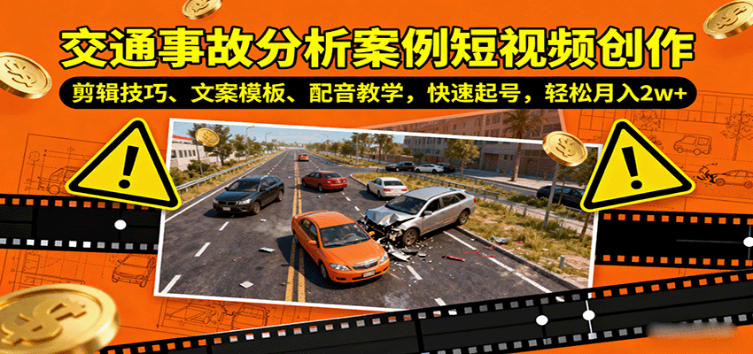 交通事故分析案例短视频创作，剪辑技巧、文案模板、配音教学，快速起号，轻松月入2w+-追梦聊项目