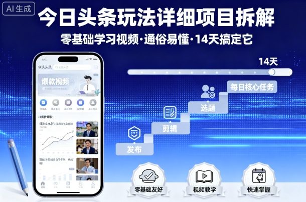 今日头条玩法详细项目拆解，零基础学习视频 通俗易懂 14天搞定它-追梦聊项目
