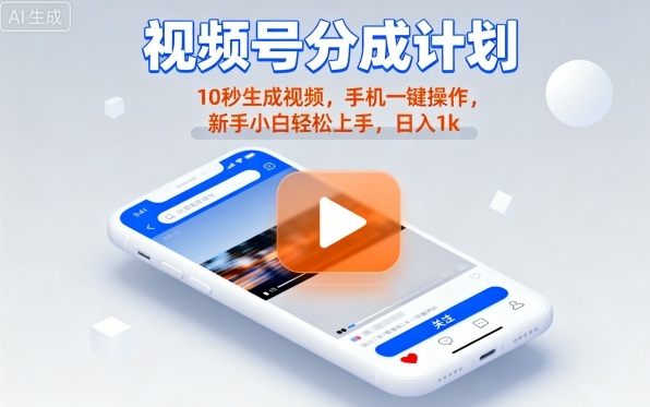 视频号分成计划懒人玩法，10秒生成视频，手机一键操作，新手小白轻松上手，日入1K【揭秘】-追梦聊项目