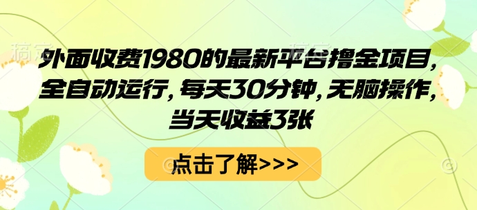 外面收费1980的最新平台撸金项目，全自动运行，每天30分钟，无脑操作，当天收益3张【揭秘】-追梦聊项目