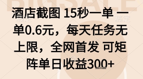 酒店截图项目，15秒一单，一单0.6米，每天任务无上限，全网首发可矩阵单日收益3张+【揭秘】-追梦聊项目