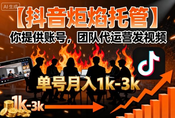 【抖音炬焰托管】你提供账号，团队代运营发视频，单号月入1k+【揭秘】-追梦聊项目