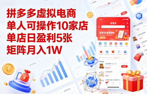 拼多多虚拟电商，单人可操作10家店，单店日盈利5张，矩阵月入1W+【揭秘】-追梦聊项目