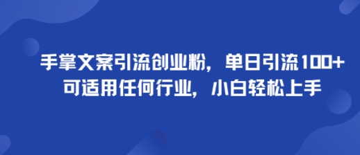 手掌文案引流创业粉，单日引流100+，可适用任何行业，小白轻松上手-追梦聊项目