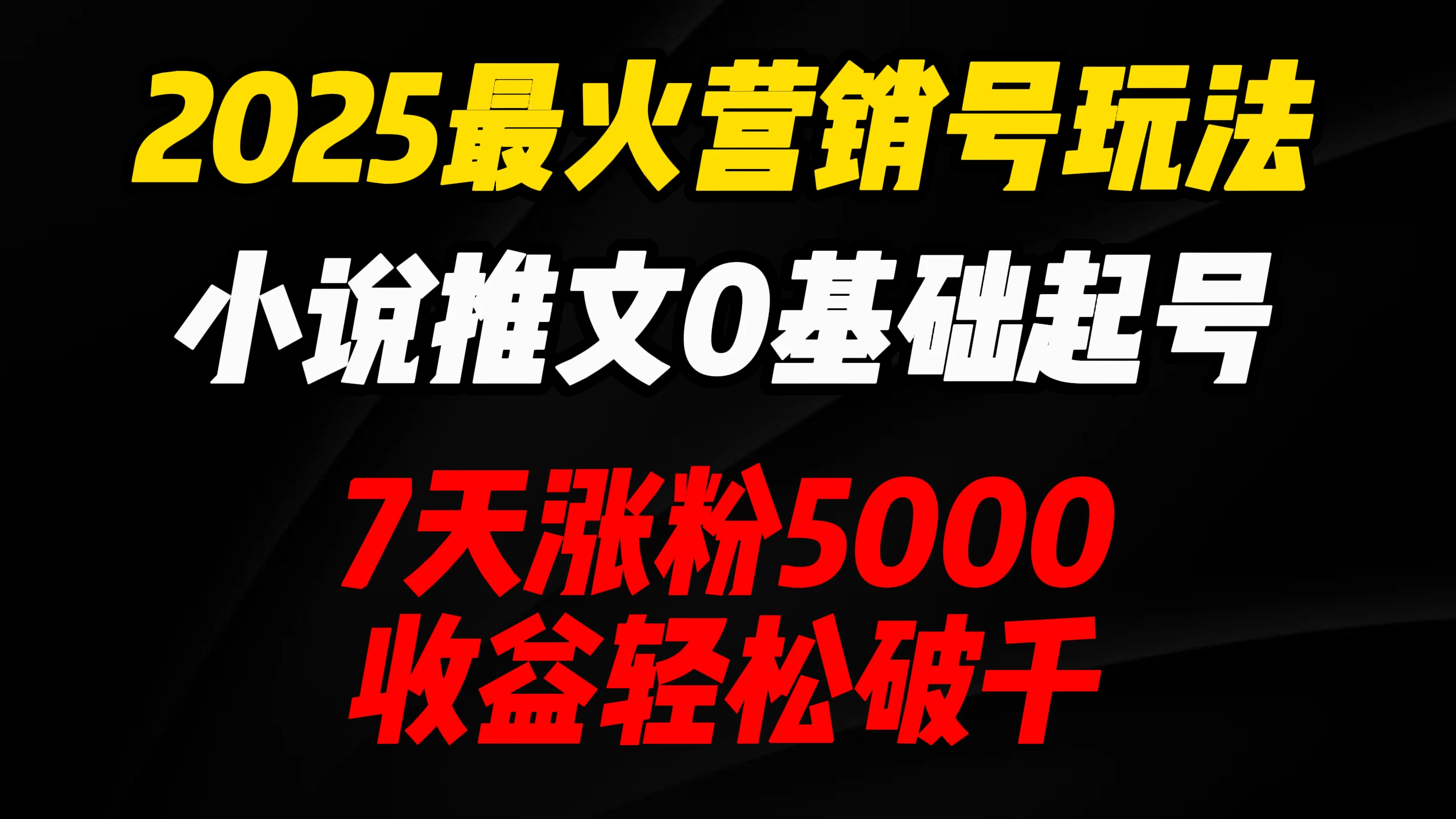 2025最火营销号玩法：小说推文0基础起号，7天涨粉5000，收益轻松破千！-追梦聊项目