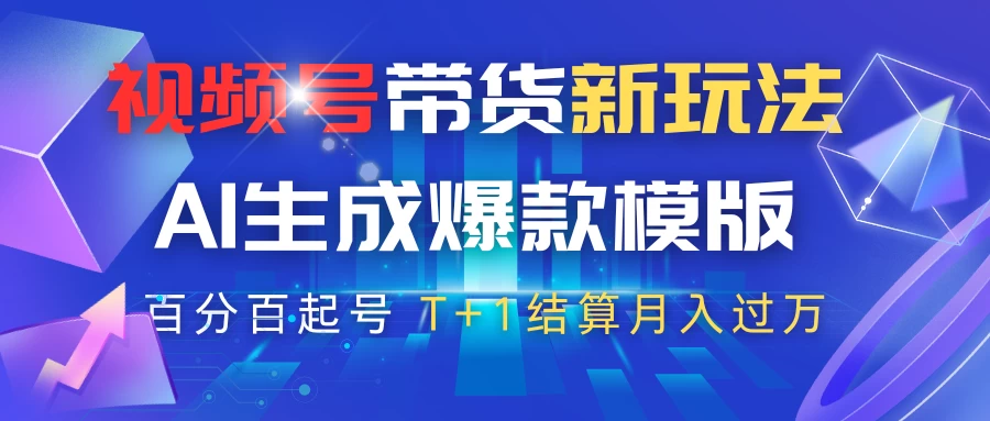 视频号带货新玩法，AI生成，百分百原创爆款模版，百分百起号，高佣商品T+1结算月入过万-追梦聊项目